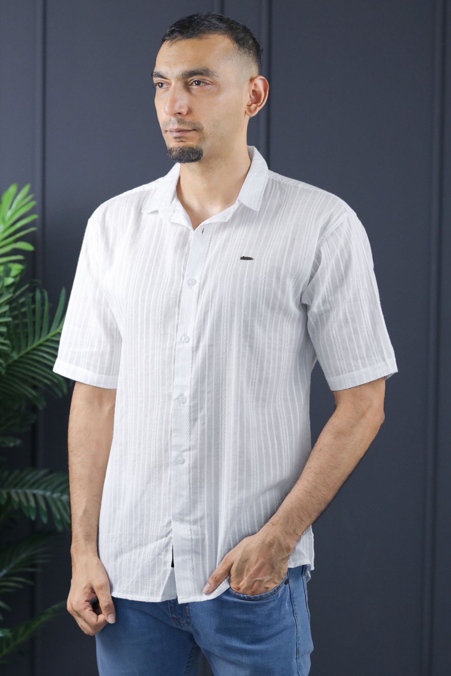 Turbo Textured Champ Casual Shirt In White