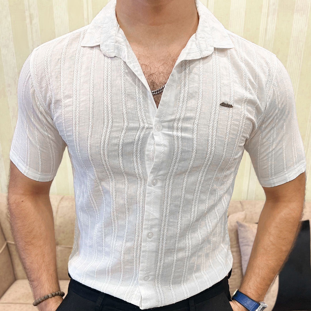 Fabrico Texture Crochet Casual Shirt In White