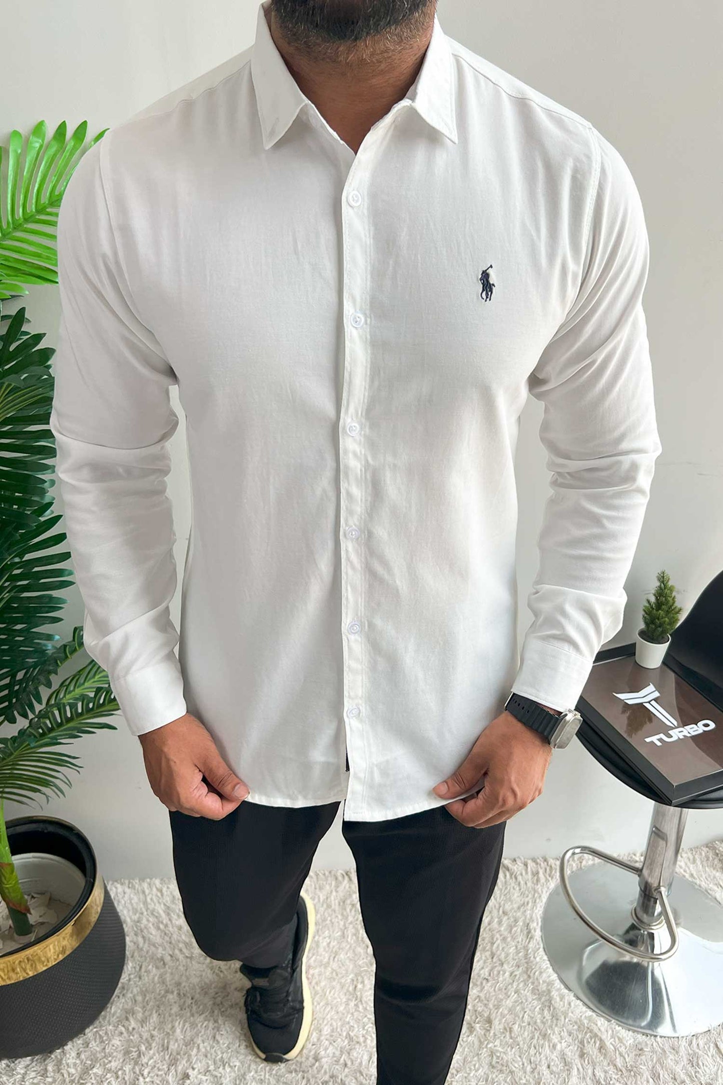 Polo Rph Lren Custom SlimFit Casual Shirt In White