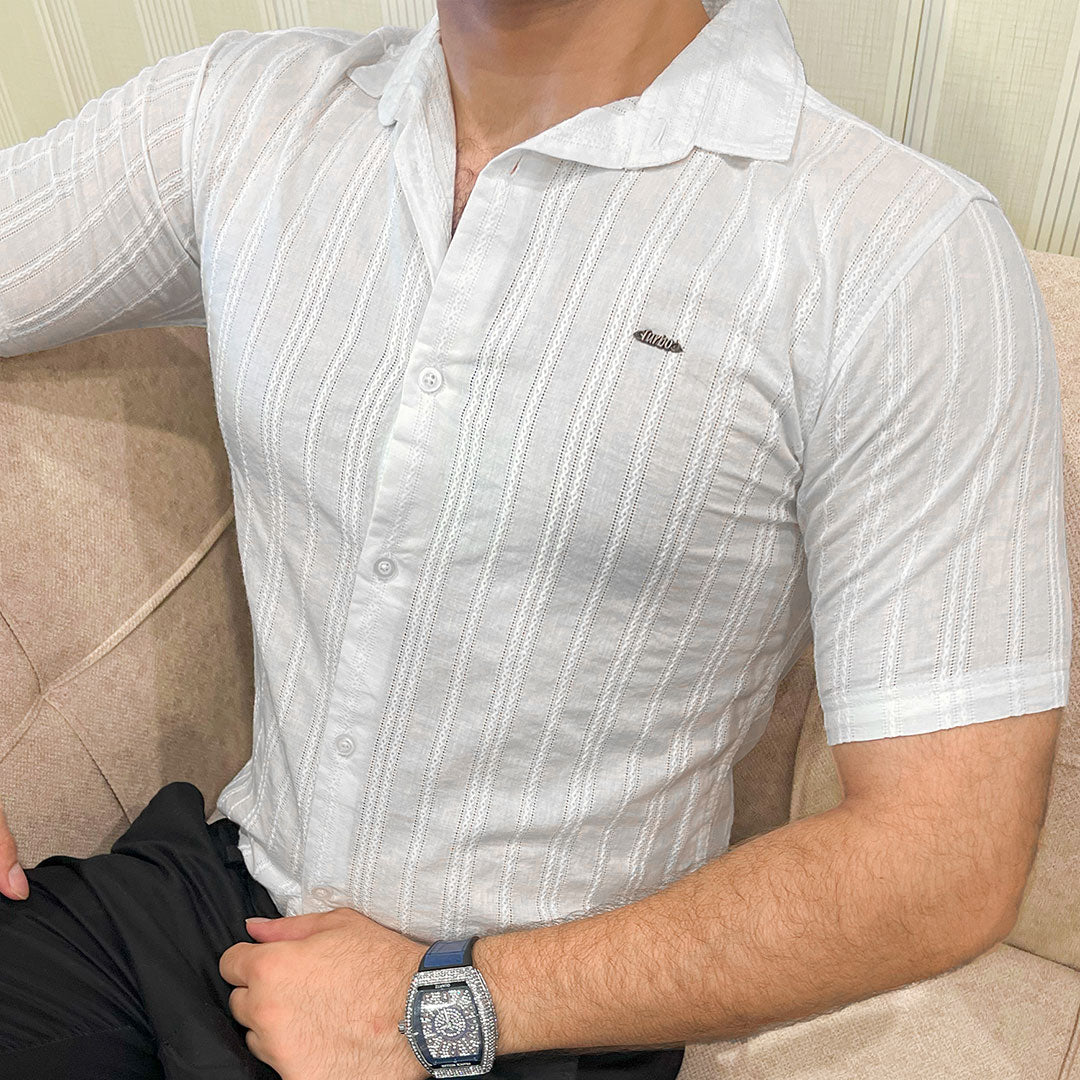 Fabrico Texture Crochet Casual Shirt In White