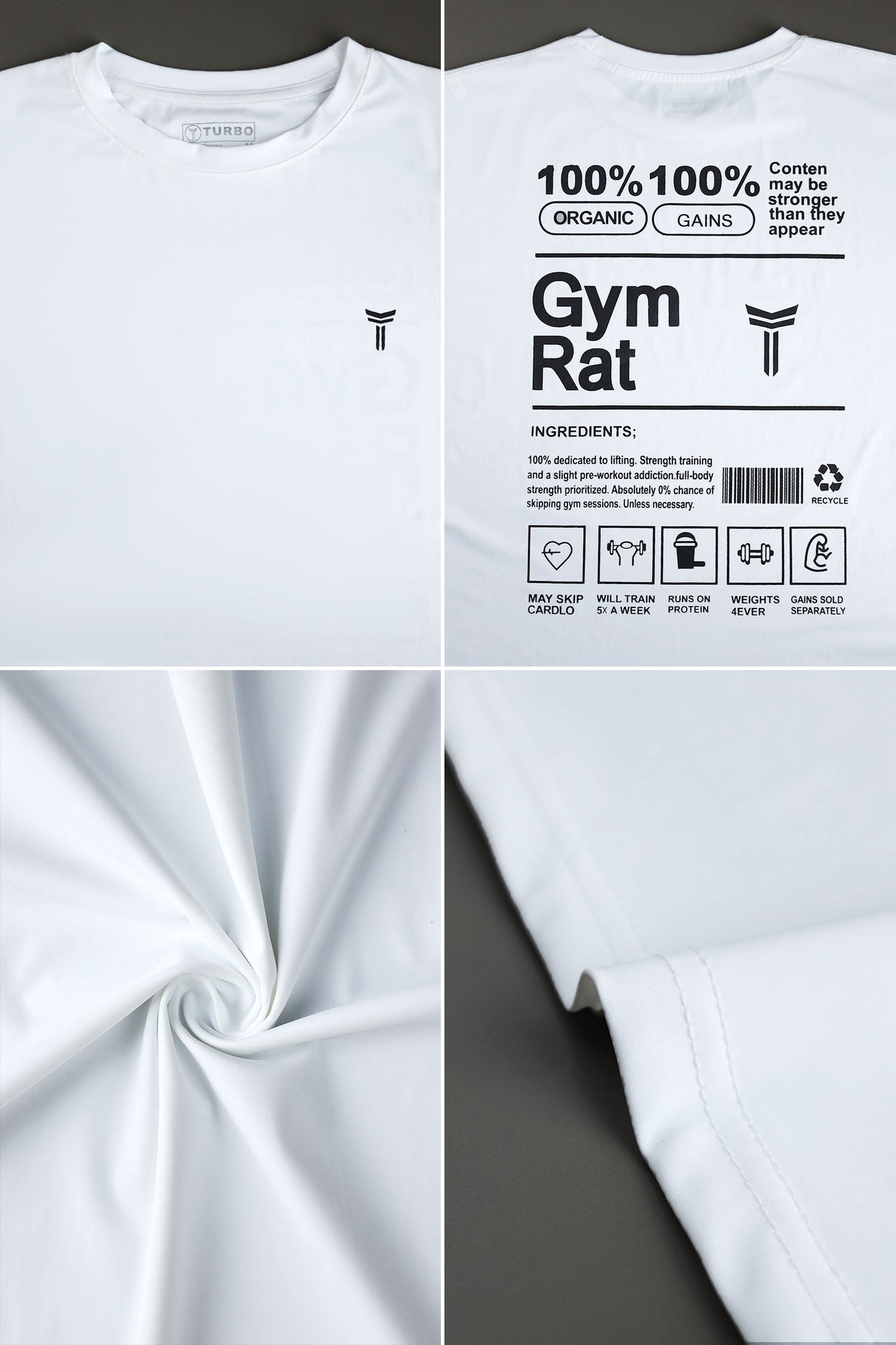 Turbo 'The Gymrat Manifesto' Graphic Performance Dry-Fit Tee In White