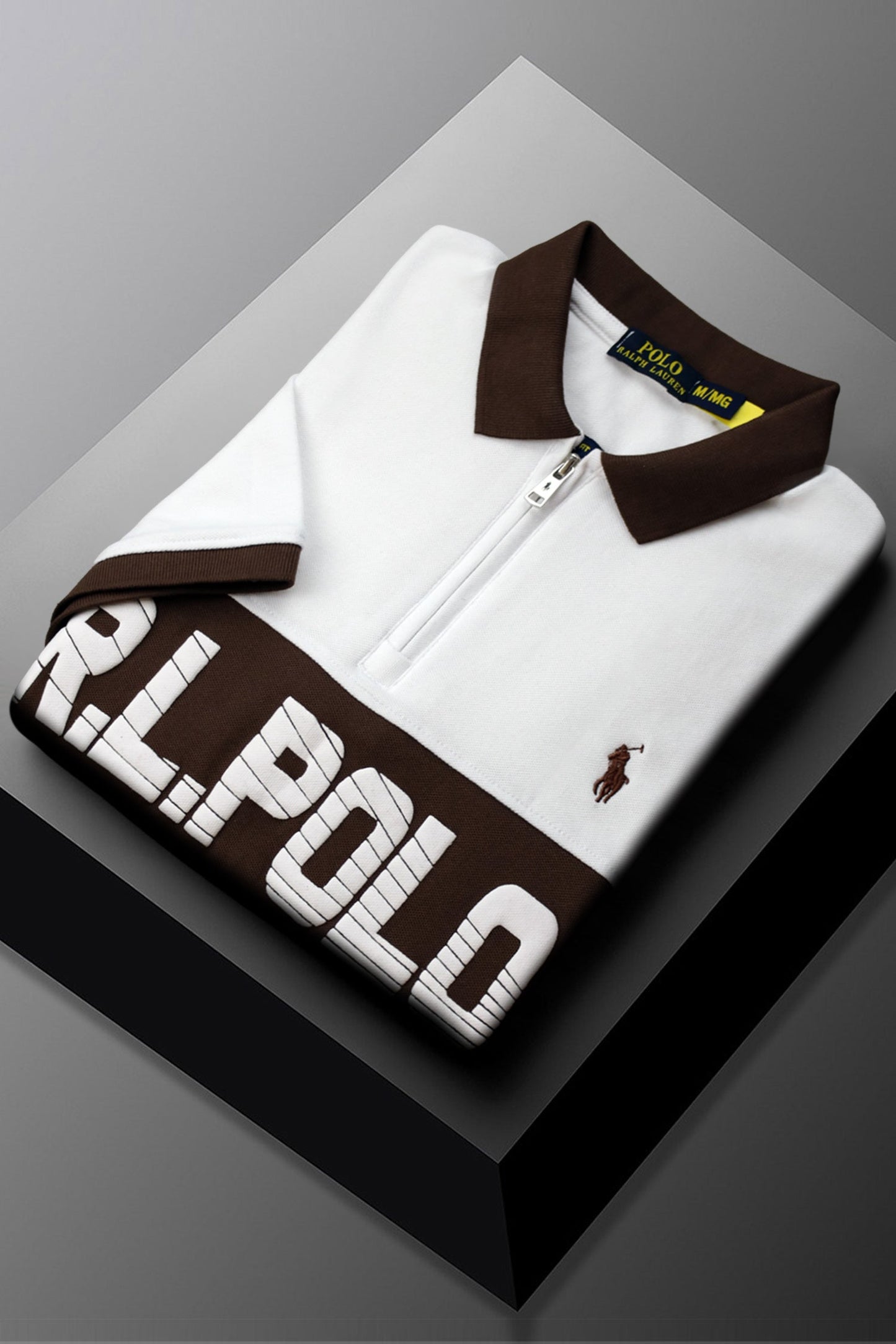Rph Lren Classic Short Striped Zip Style Men's Polo Shirt In White