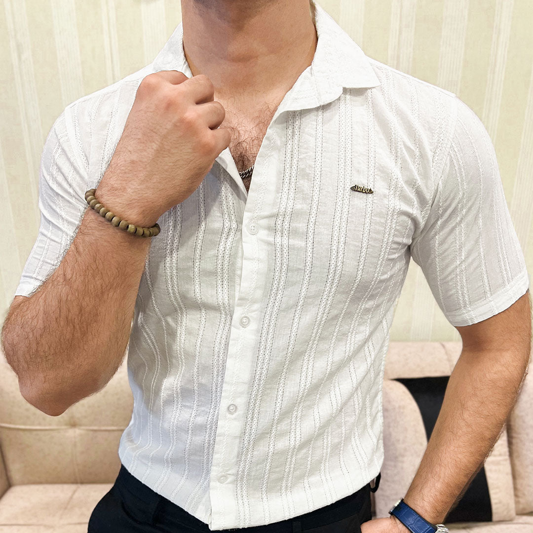 Fabrico Texture Crochet Casual Shirt In White