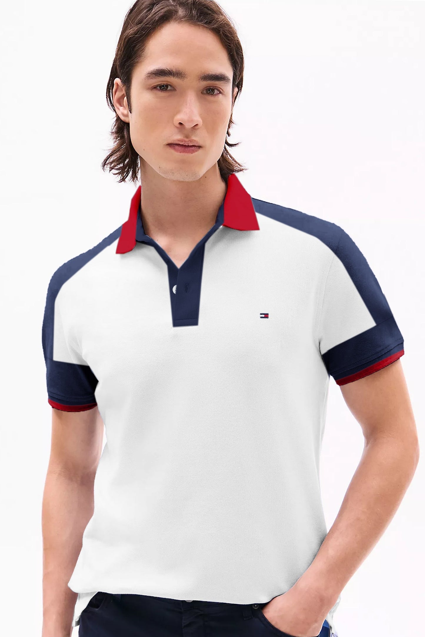 Tomy Signature Dual Tone Men's Polo Shirt In White