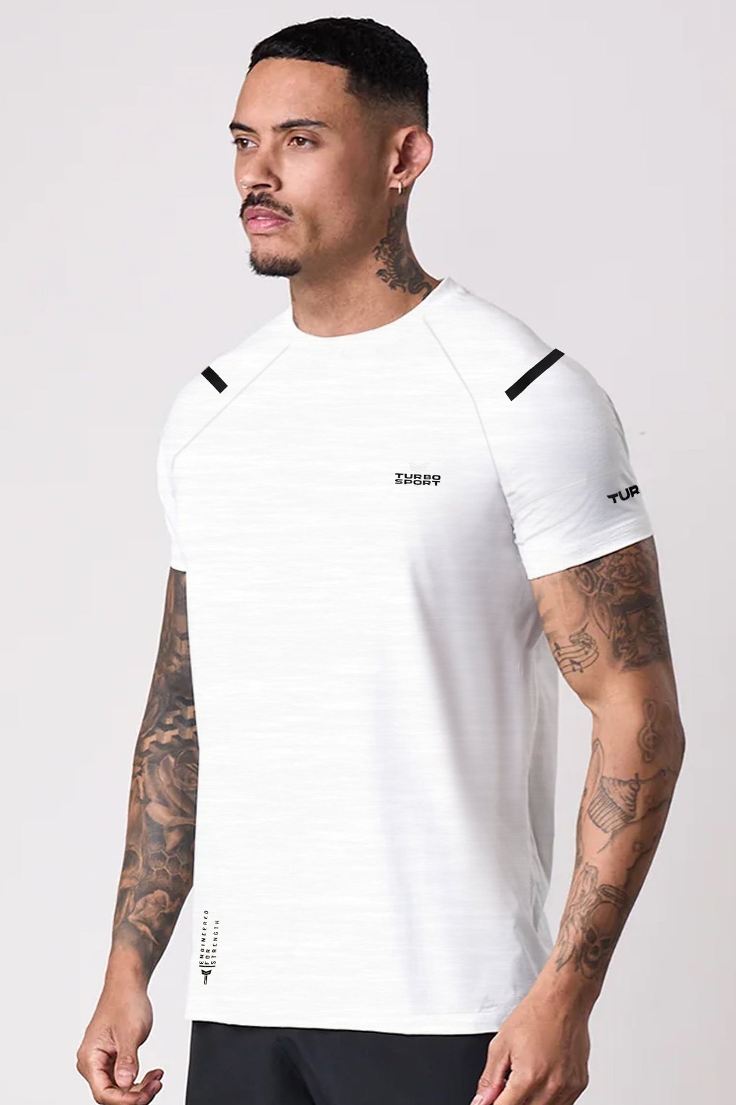Turbo Sport Shoulder Striped Breathable Dry-Fit Tee In White