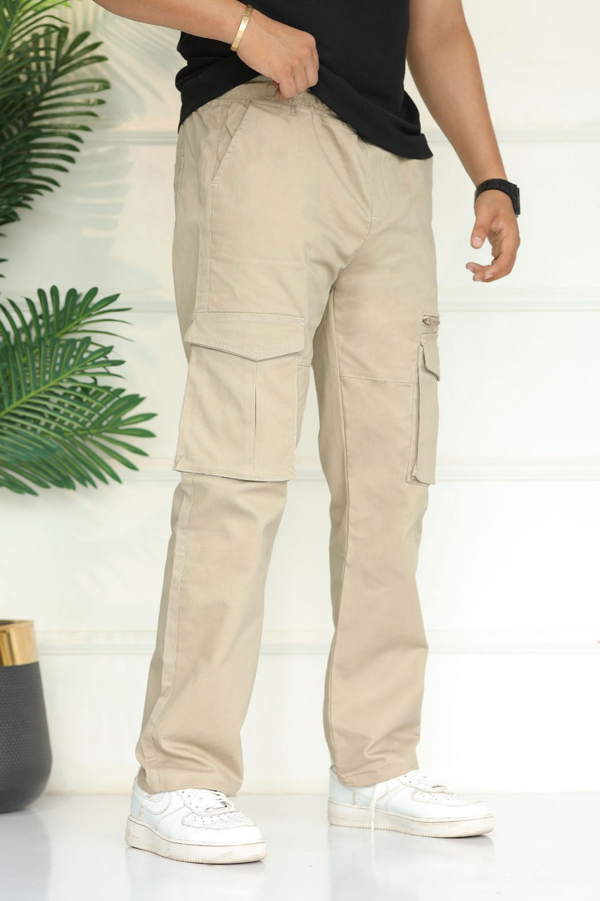 Turbo 'Recon' Division Zip-Detail Loose Bottom Cargo Trouser In Light Skin
