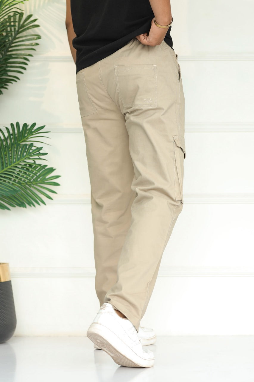 Turbo 'Recon' Division Zip-Detail Loose Bottom Cargo Trouser In Light Skin