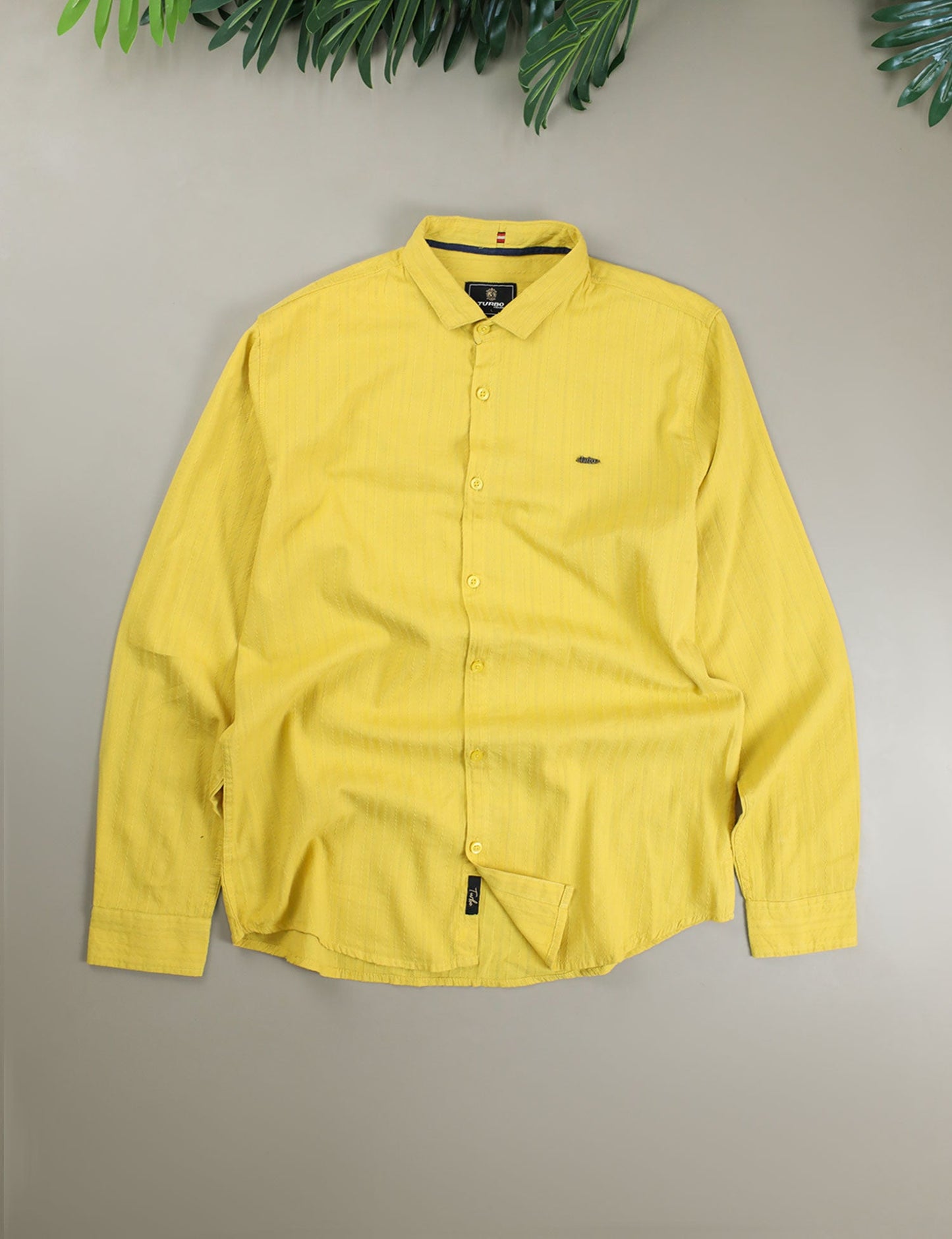 Turbo Billy Textured Knit Long Sleeve Cotton Casual Shirt In Yellow