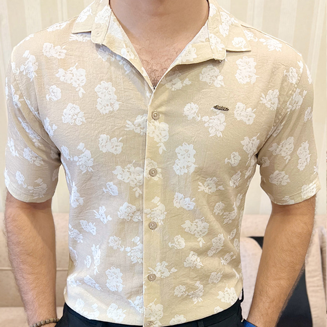 Turbo Rich Floral Printed Casual Shirt In Beige