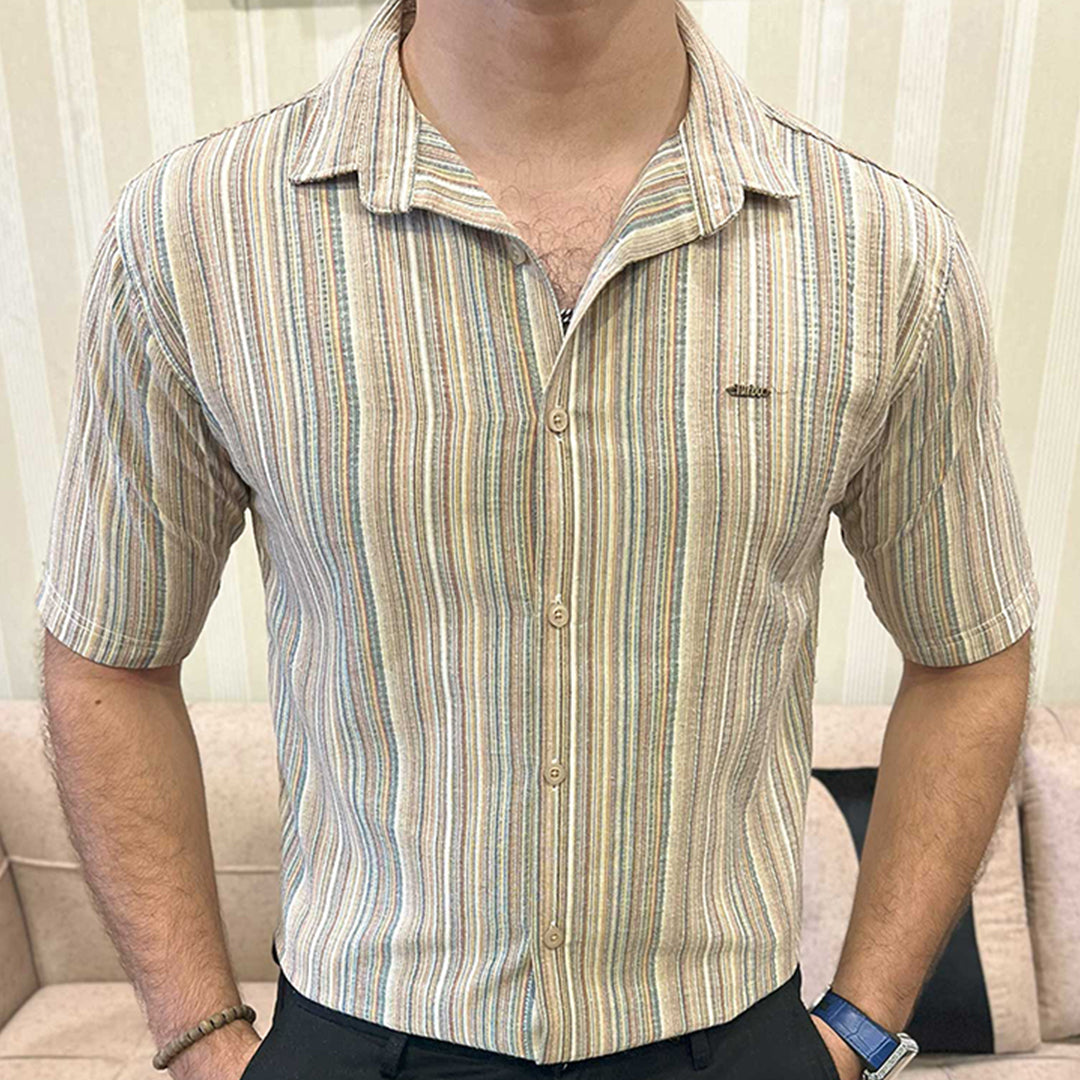 Turbo Spring Edit Textured Casual Shirt In Beige