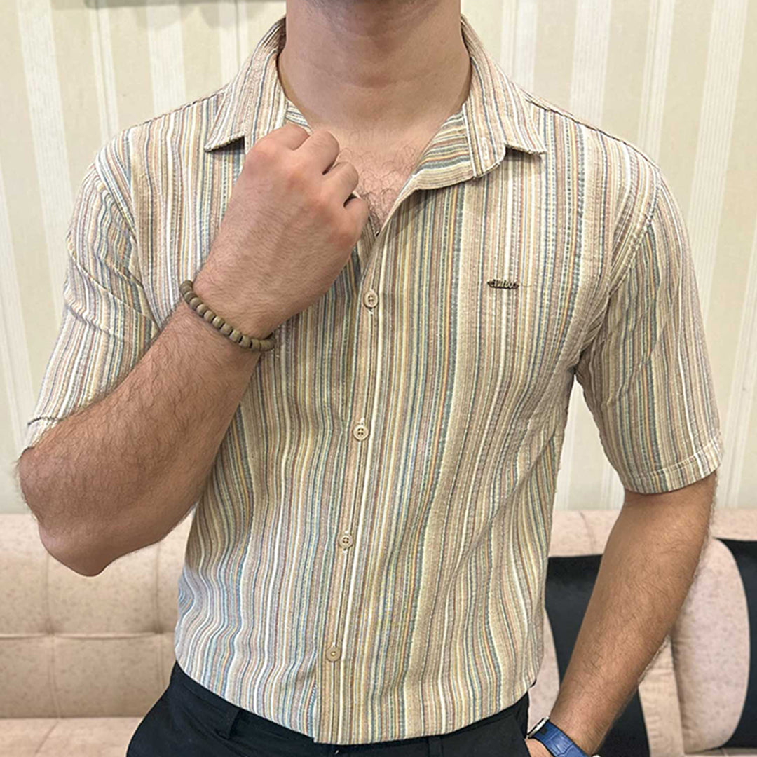 Turbo Spring Edit Textured Casual Shirt In Beige