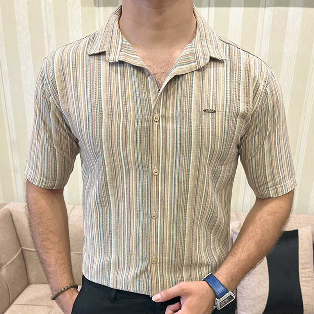 Turbo Spring Edit Textured Casual Shirt In Beige