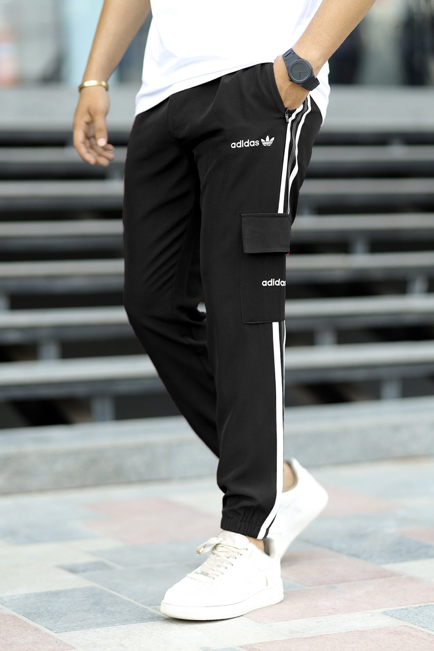 Adds Micro Stripes Slimfit Imported Sportswear Trouser In Black