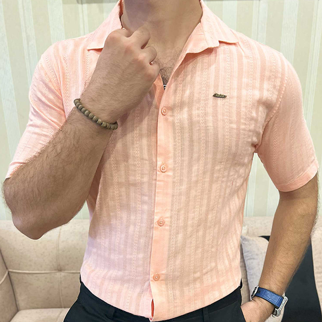 Turbo Endless Cool Embossed Casual Shirt In Baby Pink