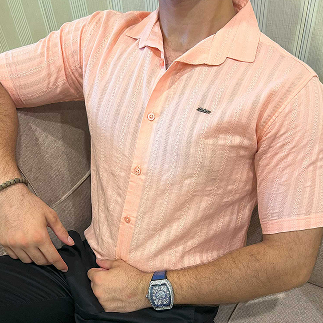 Turbo Endless Cool Embossed Casual Shirt In Baby Pink