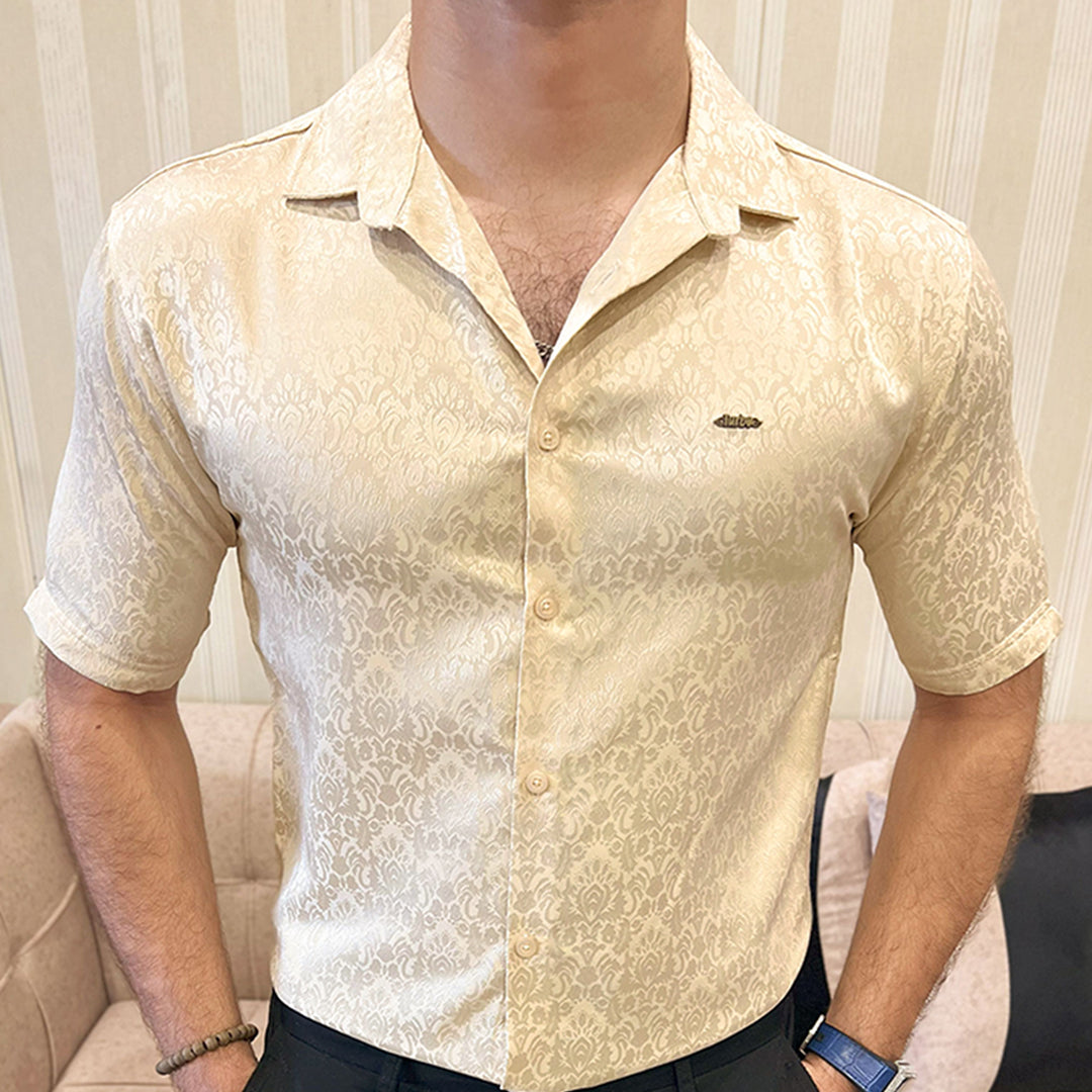 Turbo Designer Motif Floral Casual Shirt In Creem