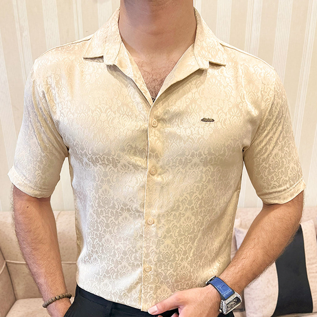 Turbo Designer Motif Floral Casual Shirt In Creem
