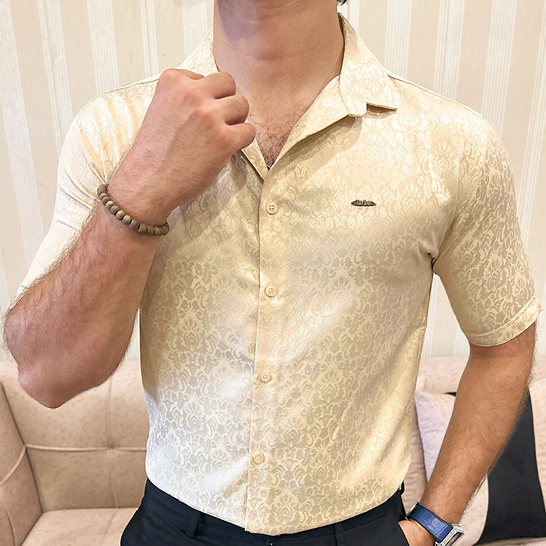Turbo Designer Motif Floral Casual Shirt In Creem