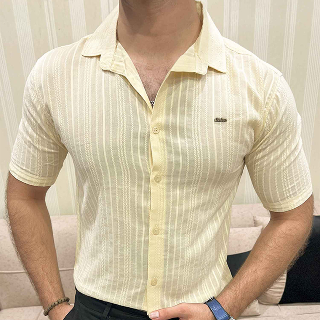 Turbo Textured Champ Casual Shirt In Light Lemon