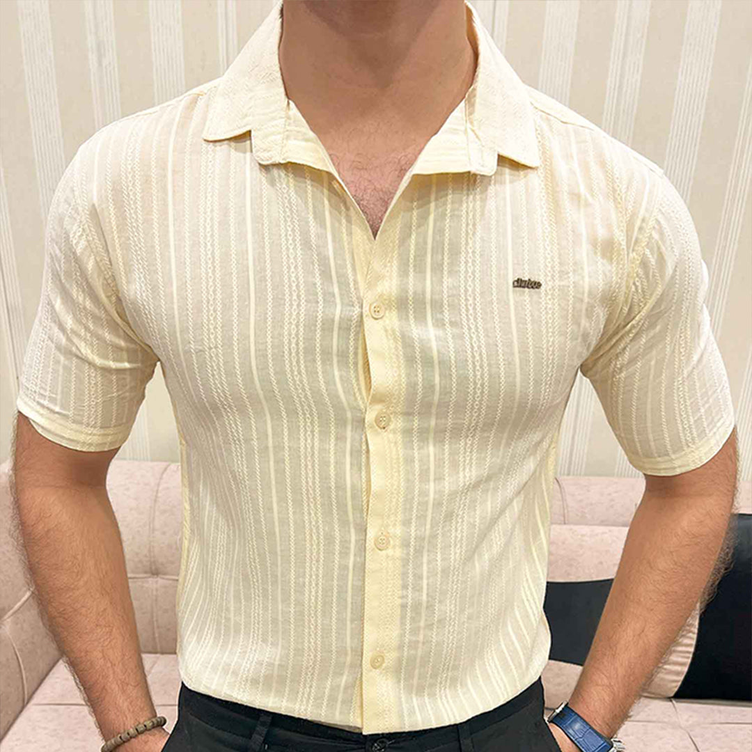 Turbo Textured Champ Casual Shirt In Light Lemon