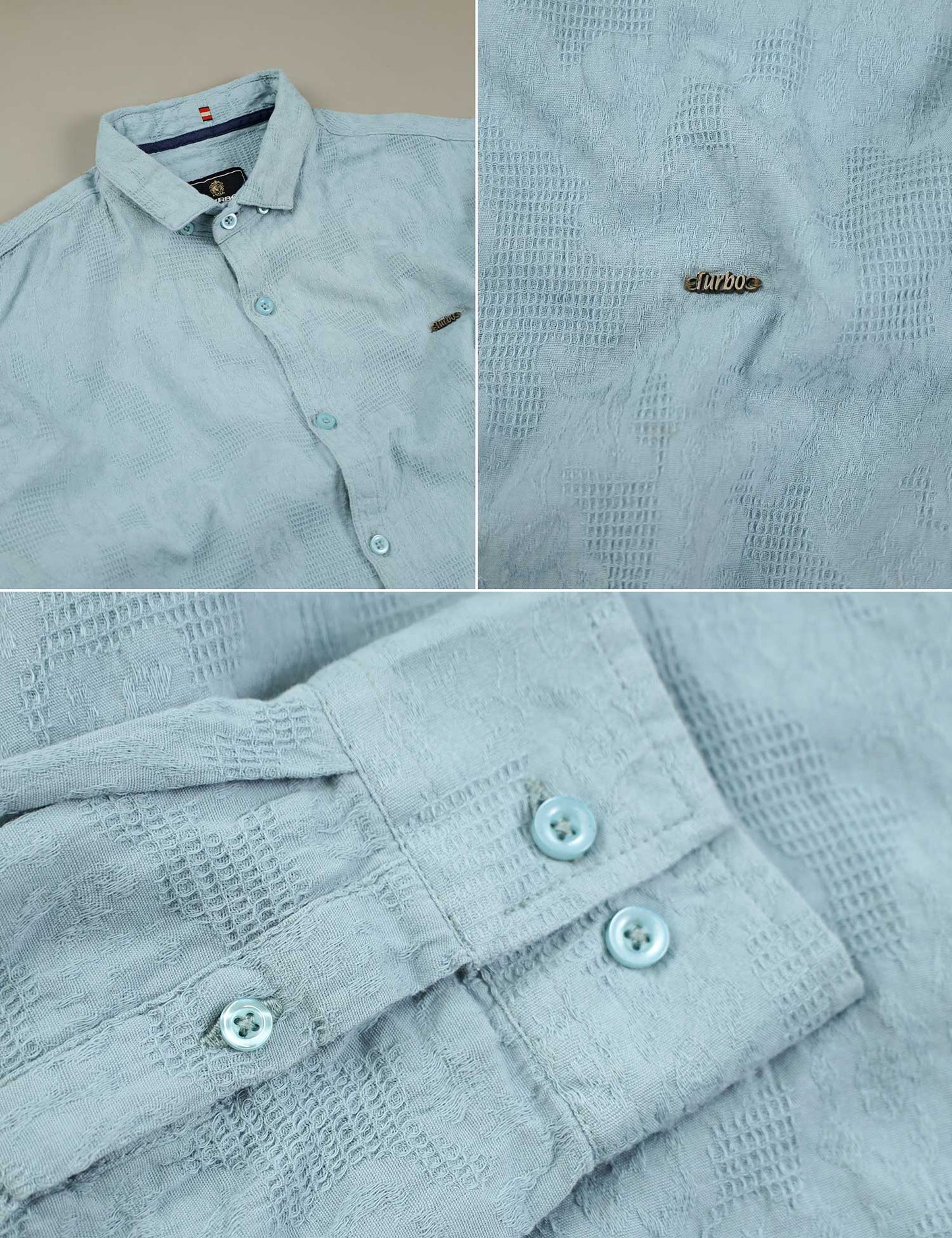 Fabrico Long Sleeve Cotton Casual Shirt In Cyan