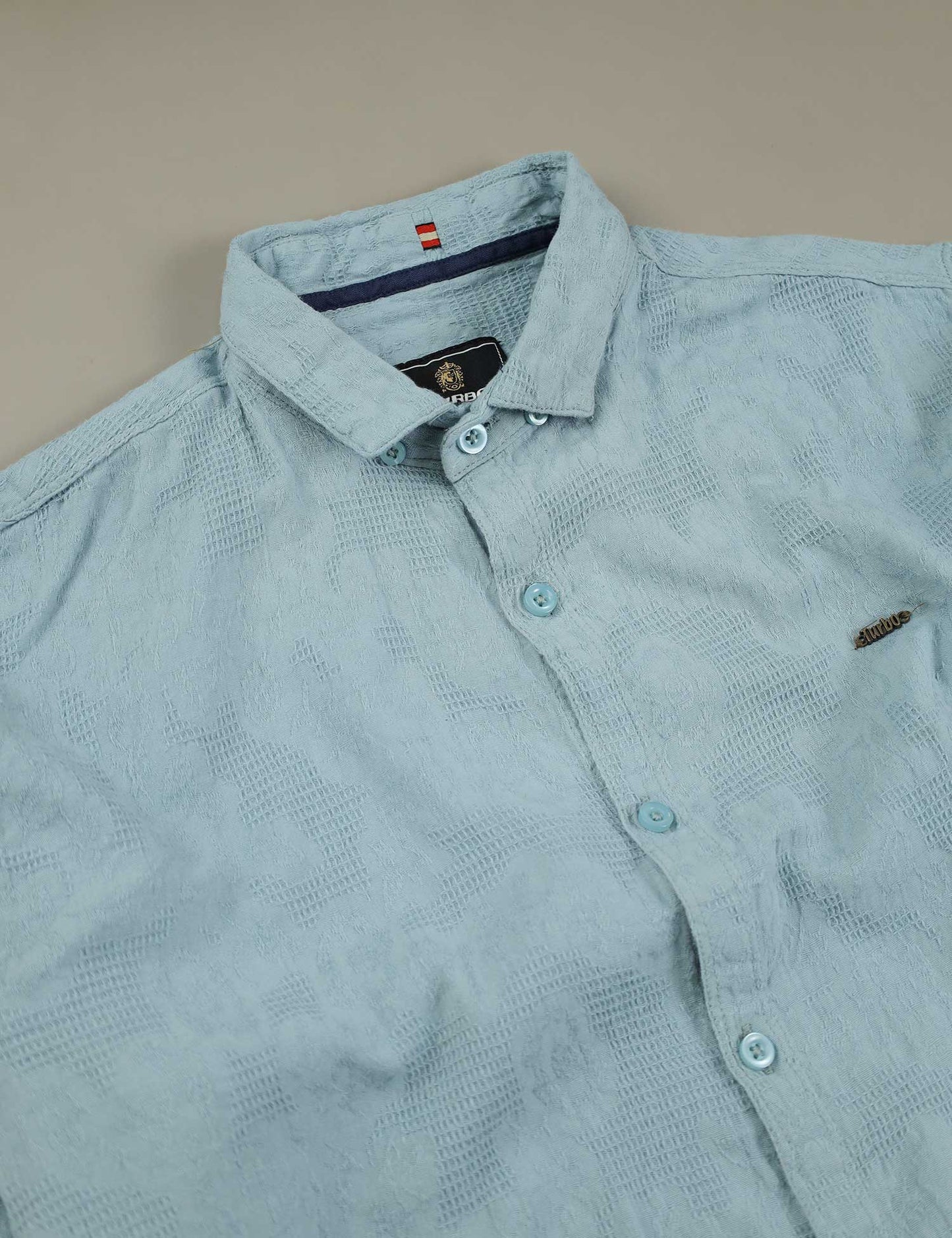 Fabrico Long Sleeve Cotton Casual Shirt In Cyan