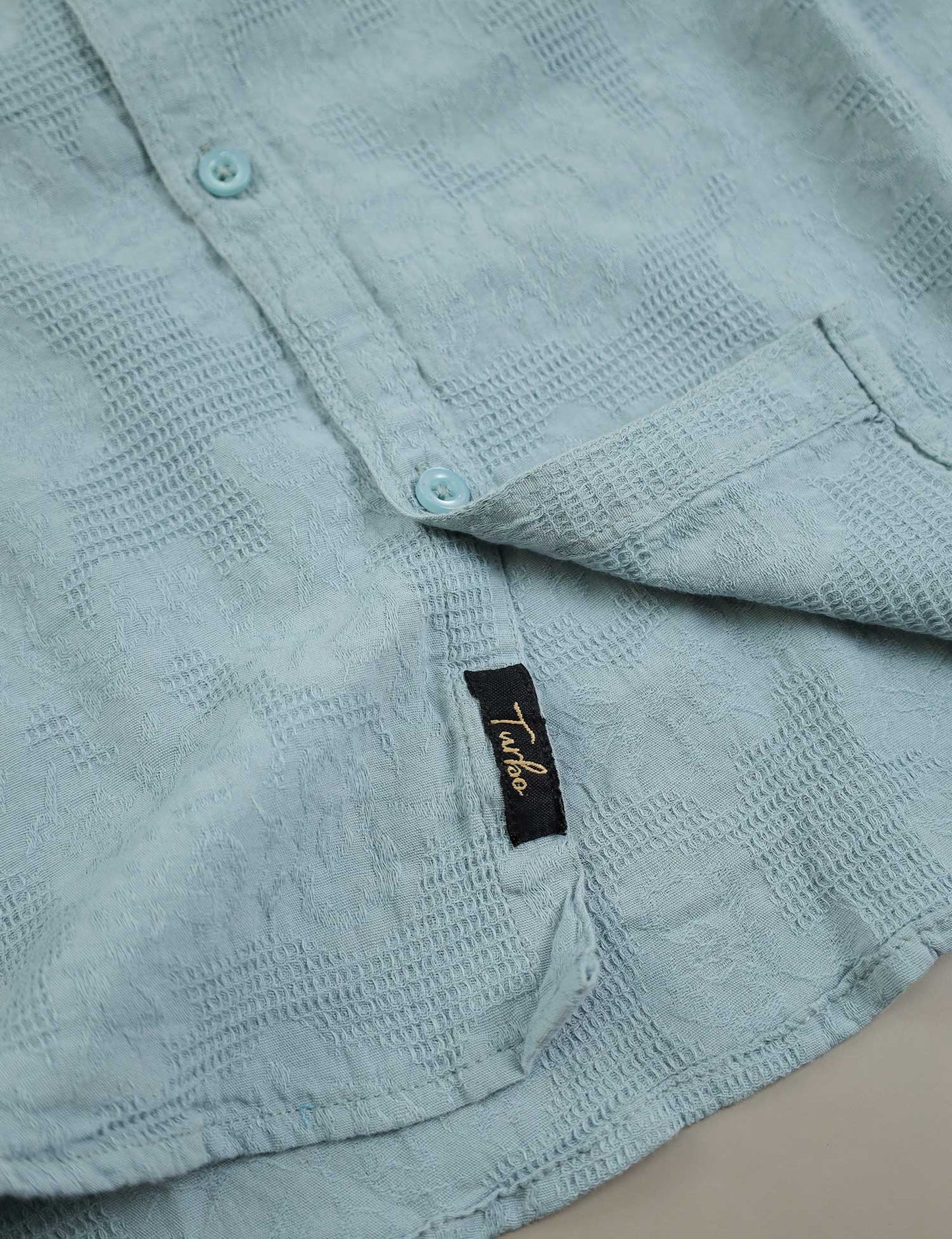 Fabrico Long Sleeve Cotton Casual Shirt In Cyan