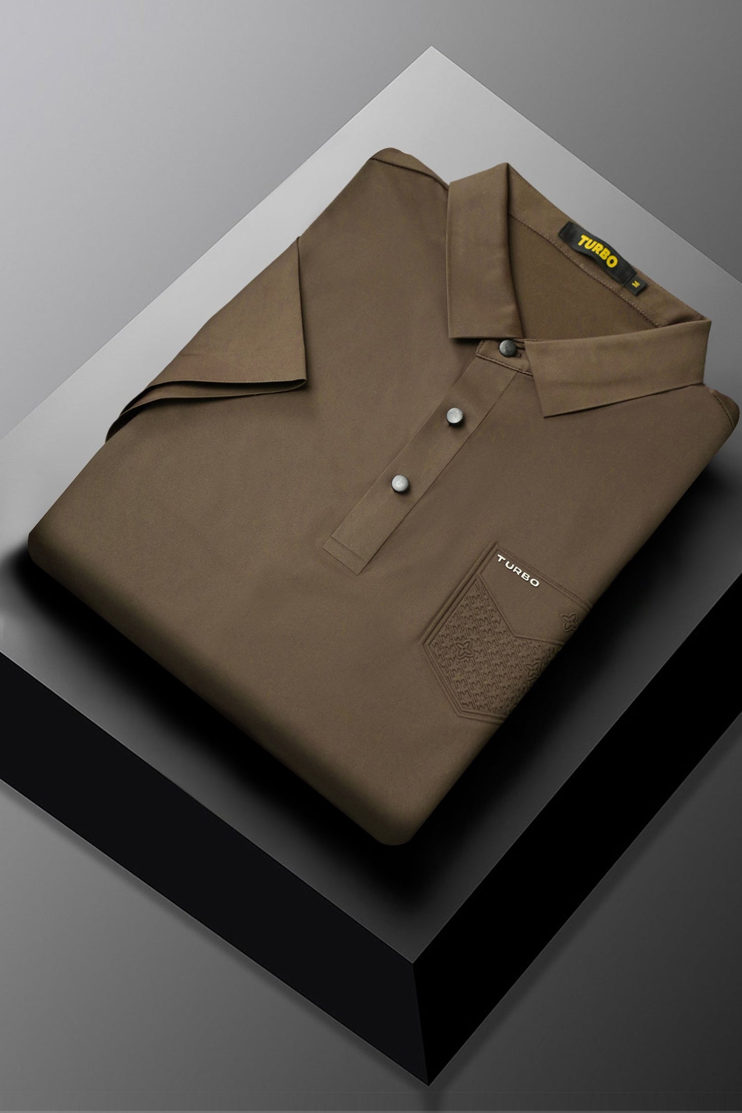 Turbo Embossed Pocket Motif Men's Polo Shirt In Dark Brown