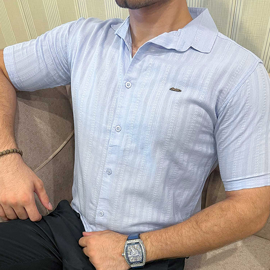 Turbo Endless Cool Embossed Casual Shirt In Light Blue