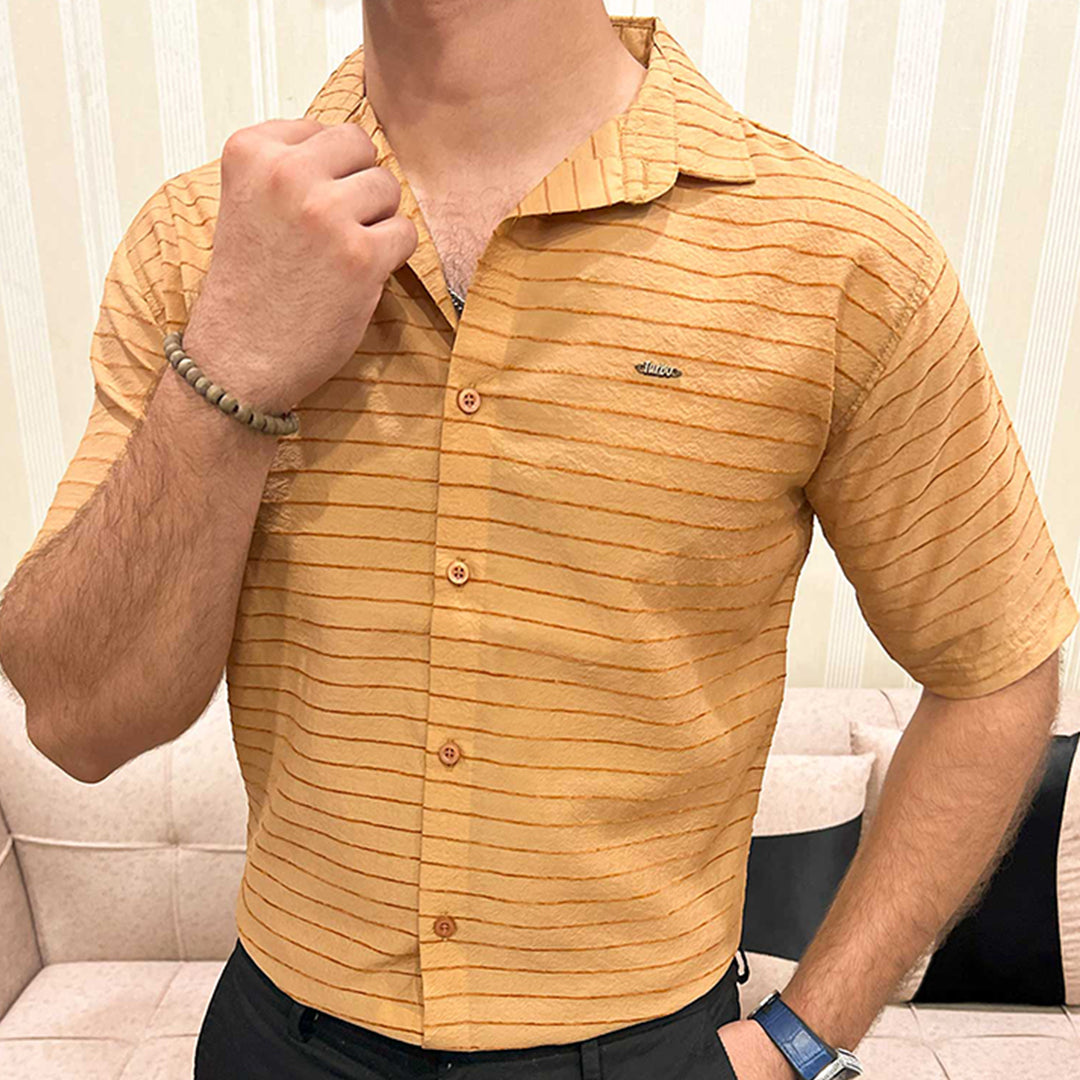 Turbo Snitch Striped Casual Shirt In Light Orange