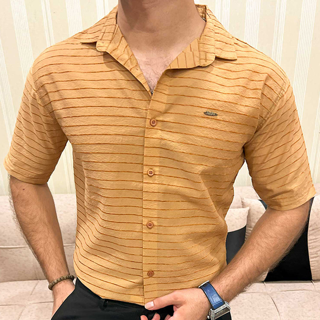 Turbo Snitch Striped Casual Shirt In Light Orange
