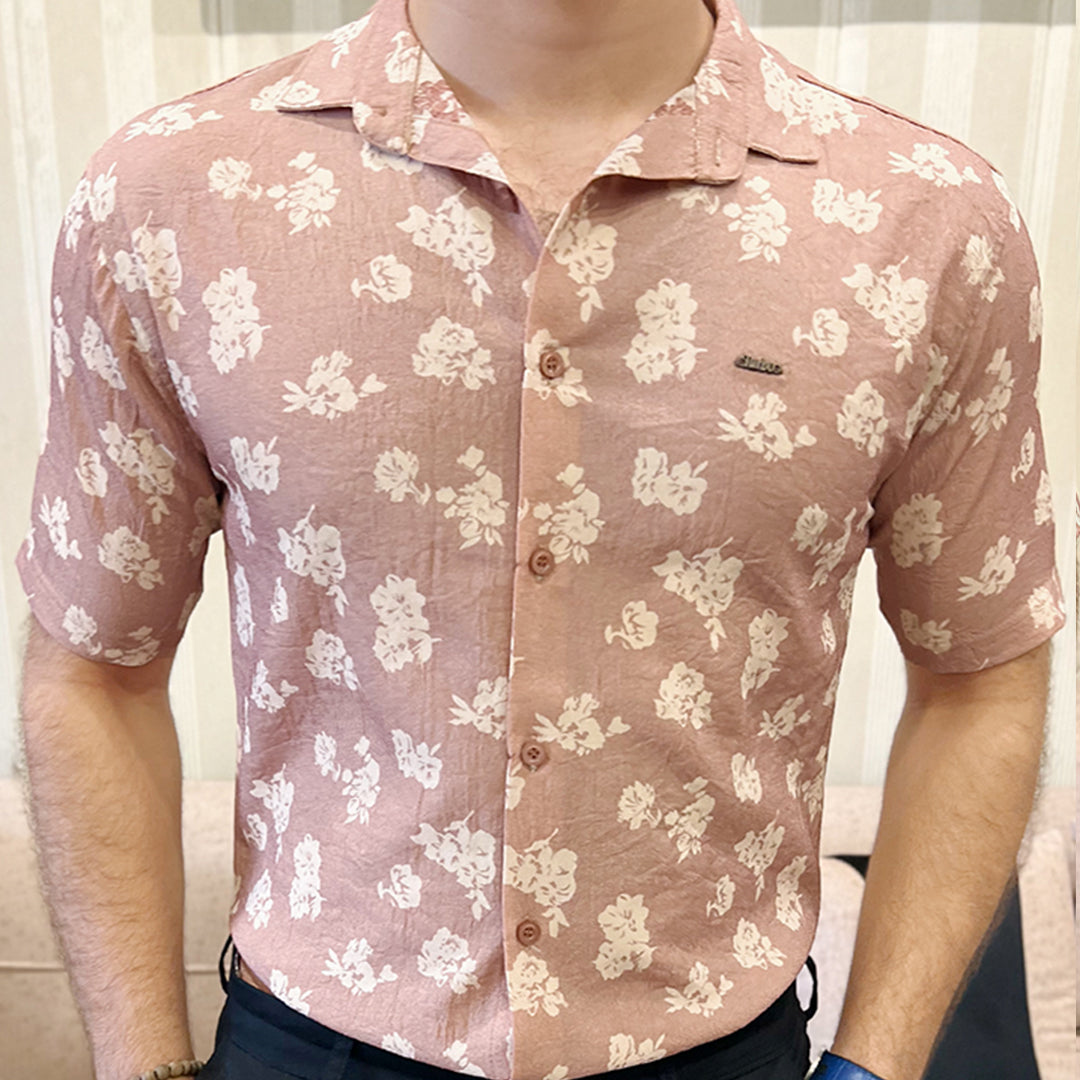 Turbo Rich Floral Printed Casual Shirt In Light Brick