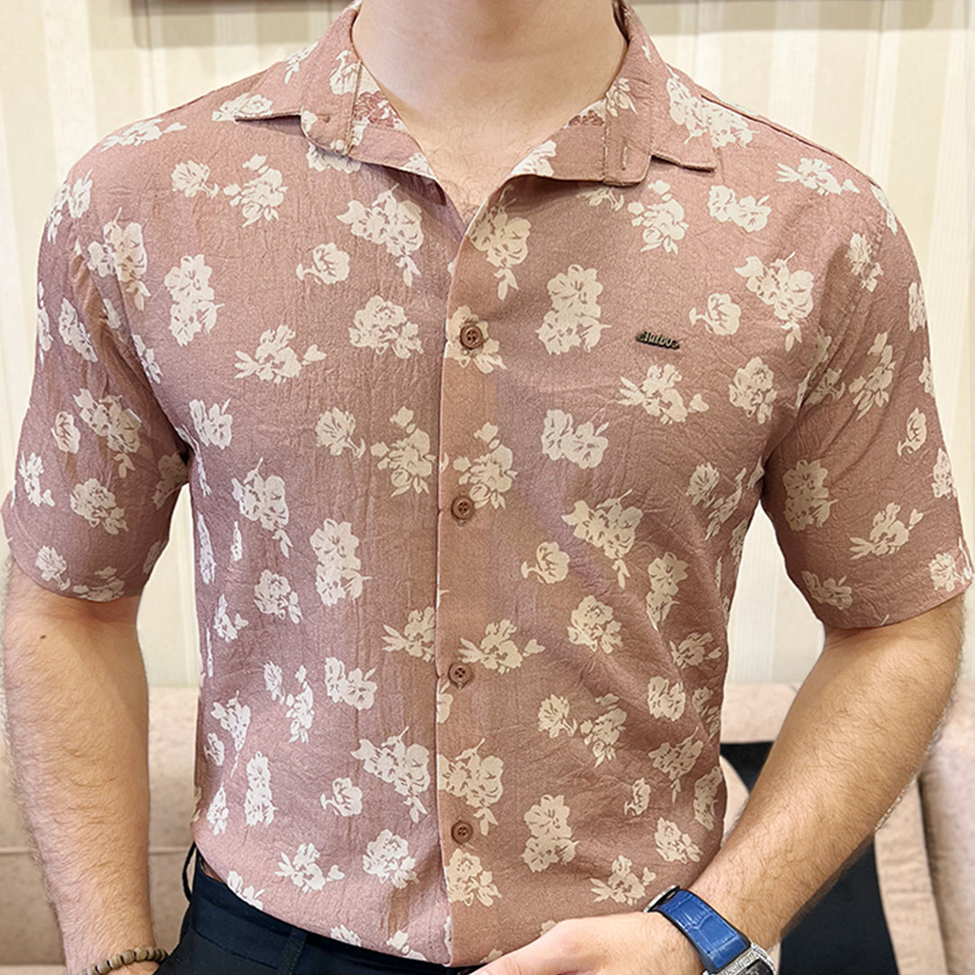 Turbo Rich Floral Printed Casual Shirt In Light Brick