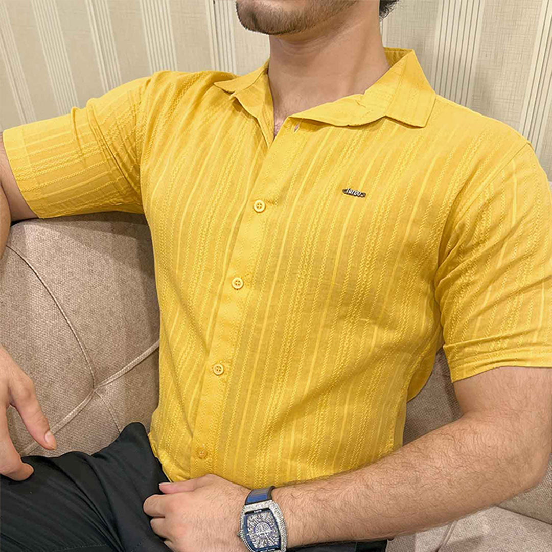 Turbo Textured Champ Casual Shirt In Mustard Yellow