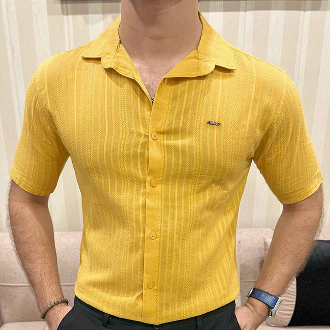 Turbo Textured Champ Casual Shirt In Mustard Yellow