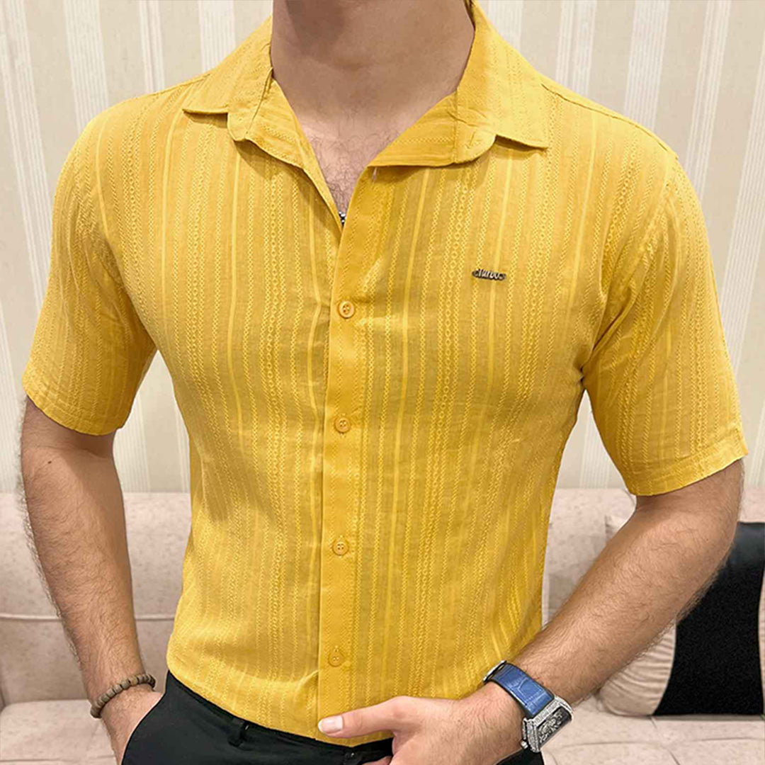 Turbo Textured Champ Casual Shirt In Mustard Yellow