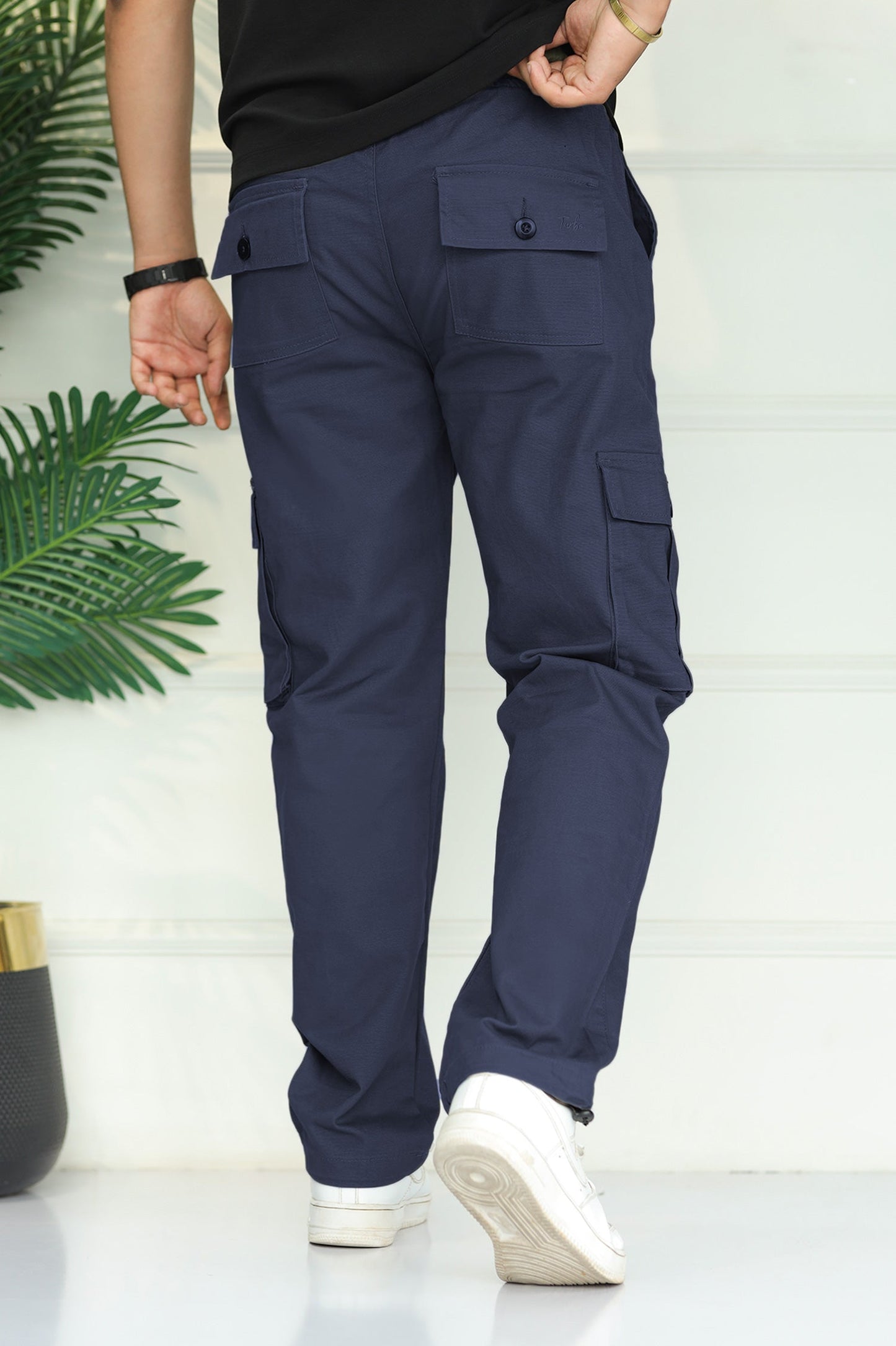 Turbo's 6 Pockets Loose Bottom Cargo Trouser In Navy Blue