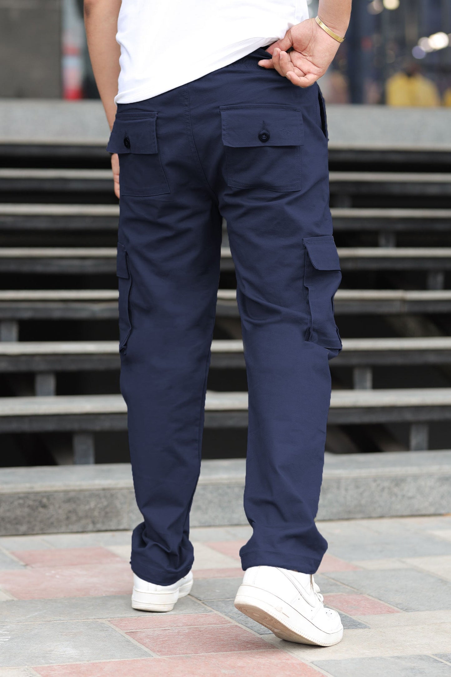 Turbo's 6 Pockets Loose Bottom Cargo Trouser In Navy Blue