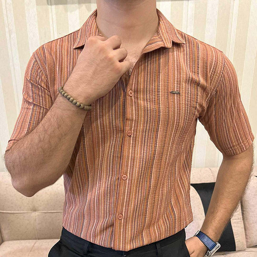 Turbo Spring Edit Textured Casual Shirt In Red Brick