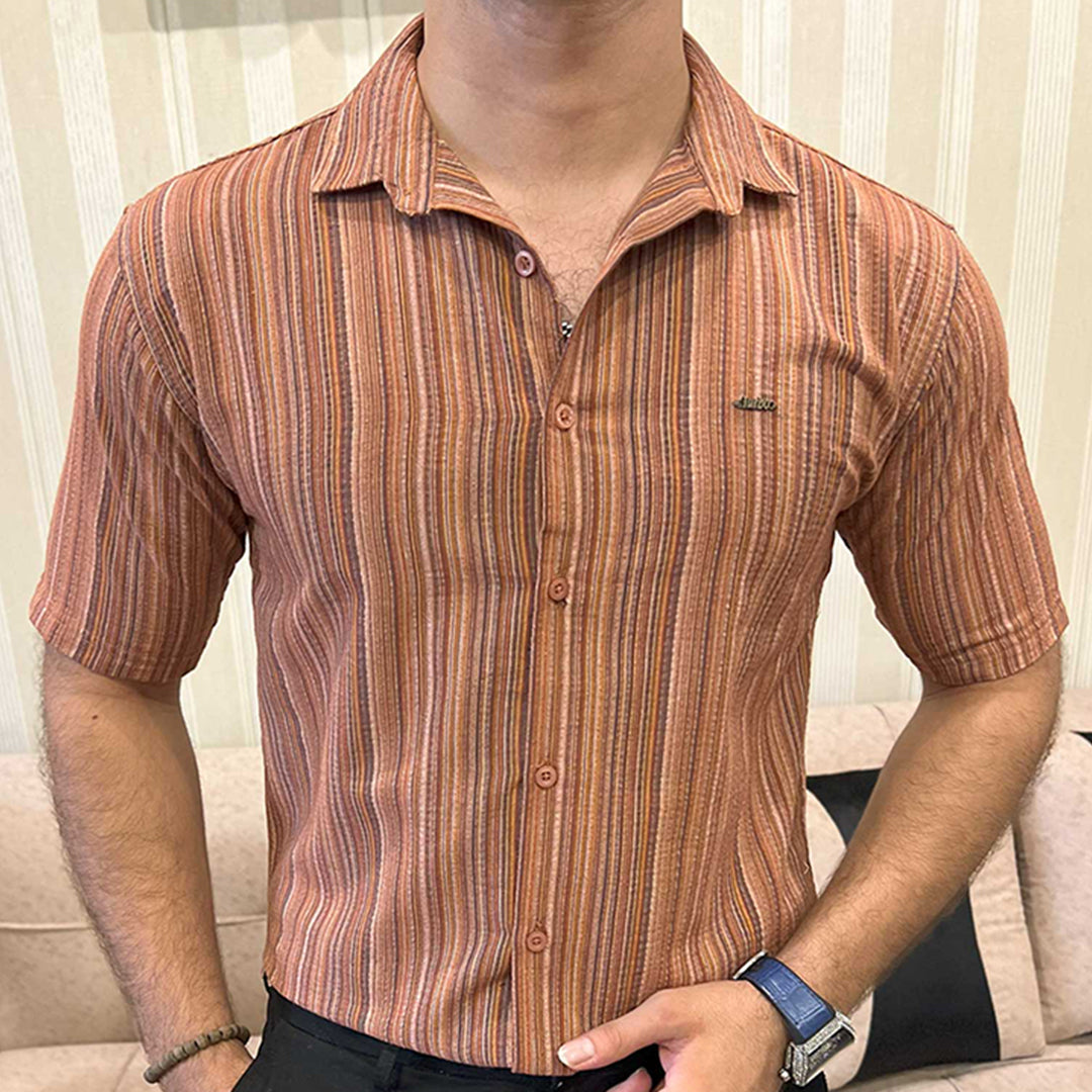 Turbo Spring Edit Textured Casual Shirt In Red Brick