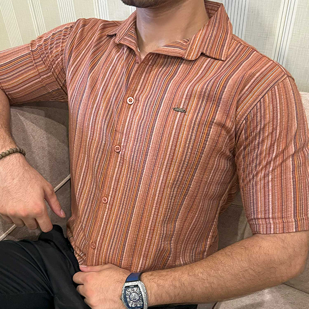 Turbo Spring Edit Textured Casual Shirt In Red Brick