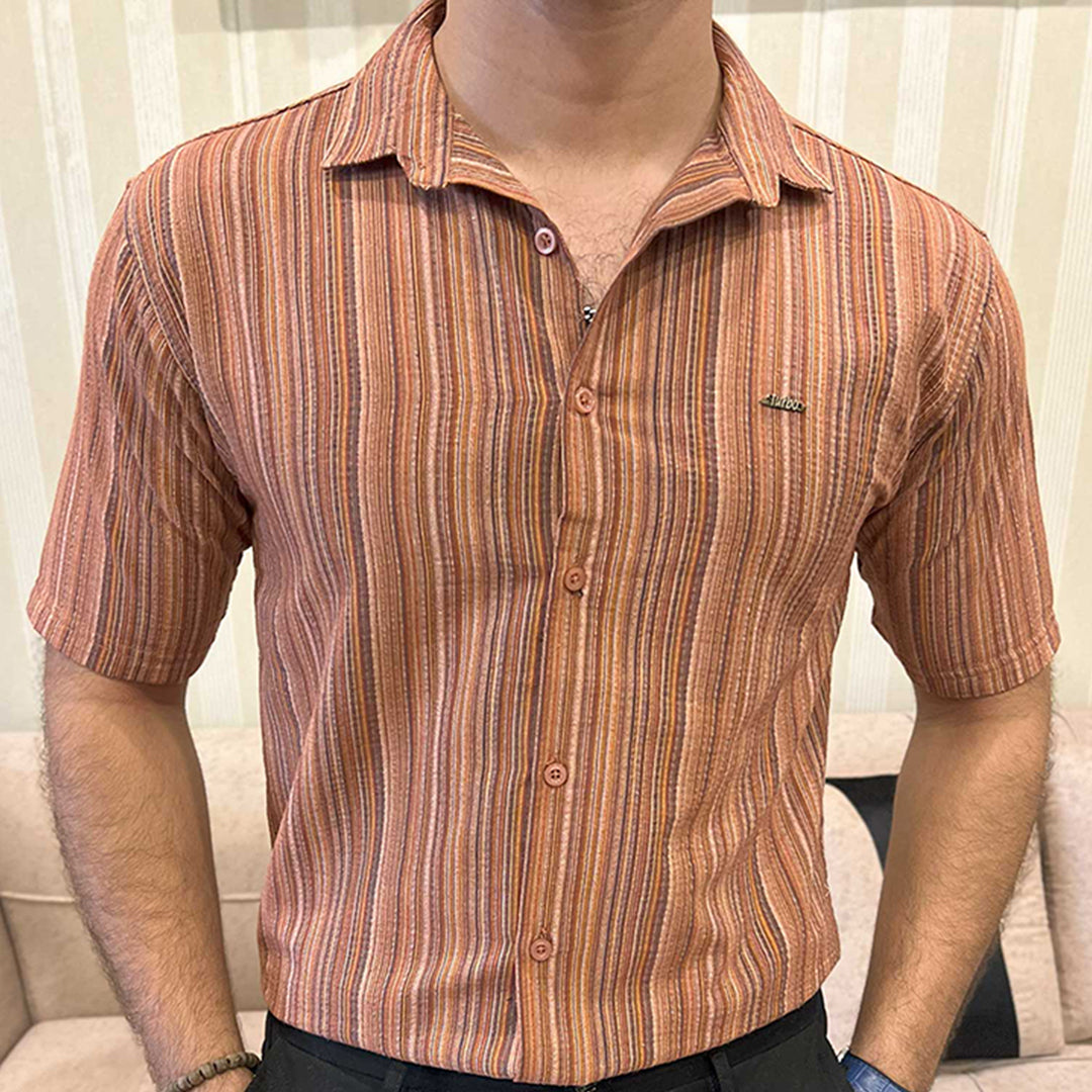 Turbo Spring Edit Textured Casual Shirt In Red Brick