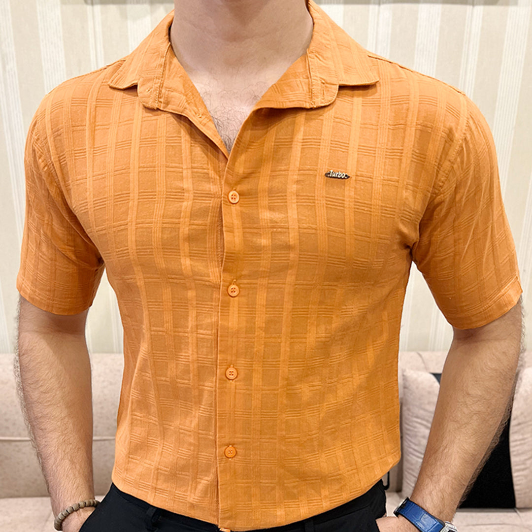 Turbo ShowOff Self Pattern Casual Shirt In Rust