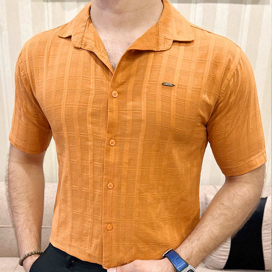 Turbo ShowOff Self Pattern Casual Shirt In Rust