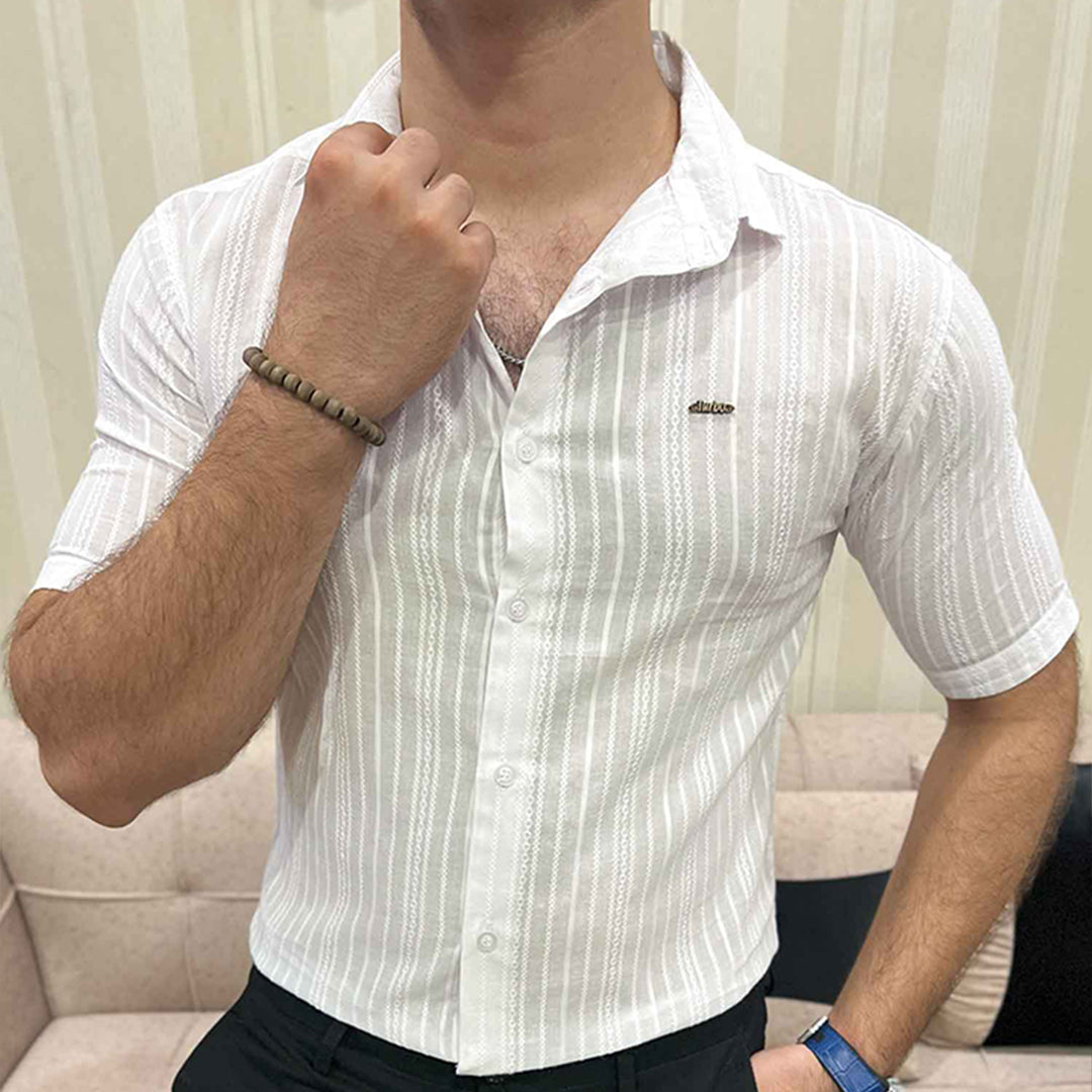 Turbo Textured Champ Casual Shirt In White