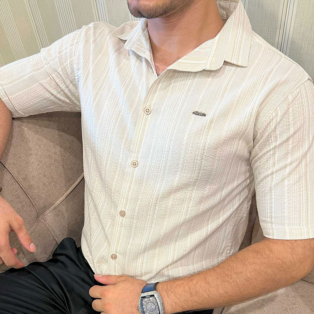 Turbo Down Box Collared Casual Shirt In Beige
