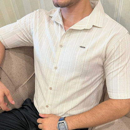 Turbo Down Box Collared Casual Shirt In Beige