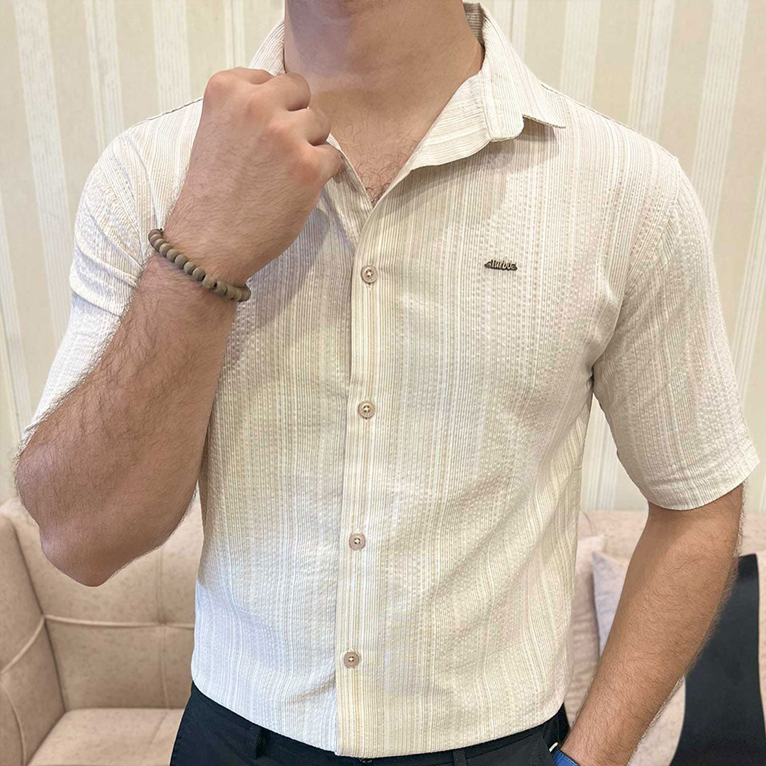 Turbo Down Box Collared Casual Shirt In Beige