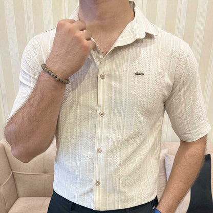 Turbo Down Box Collared Casual Shirt In Beige