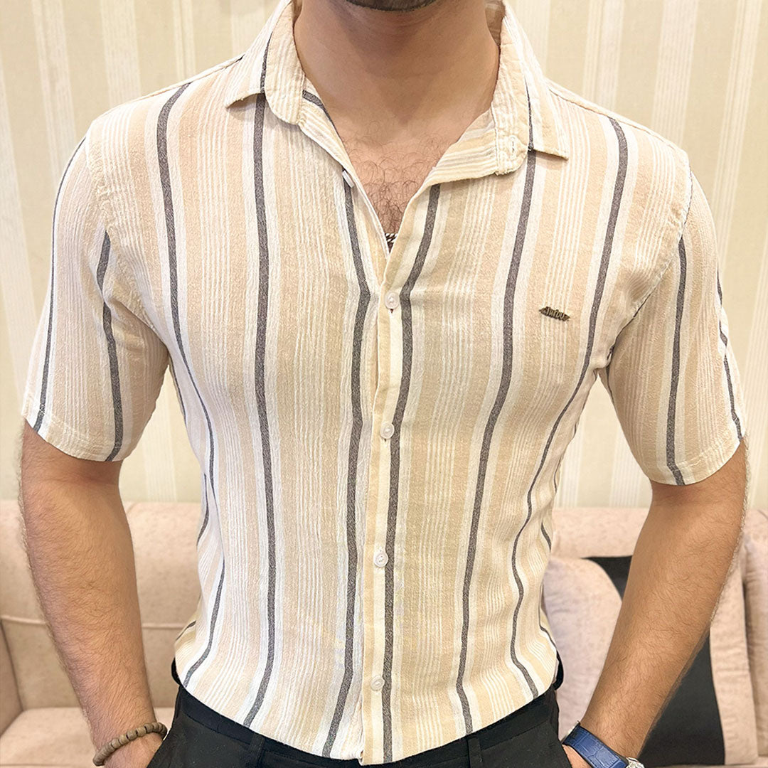 Turbo Patterned Lining Style Casual Shirt In Beige